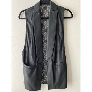 Leather vest jacket with lace contrast at the back